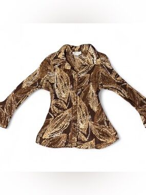 Dressbarn Brown Abstract Print Button Down Top